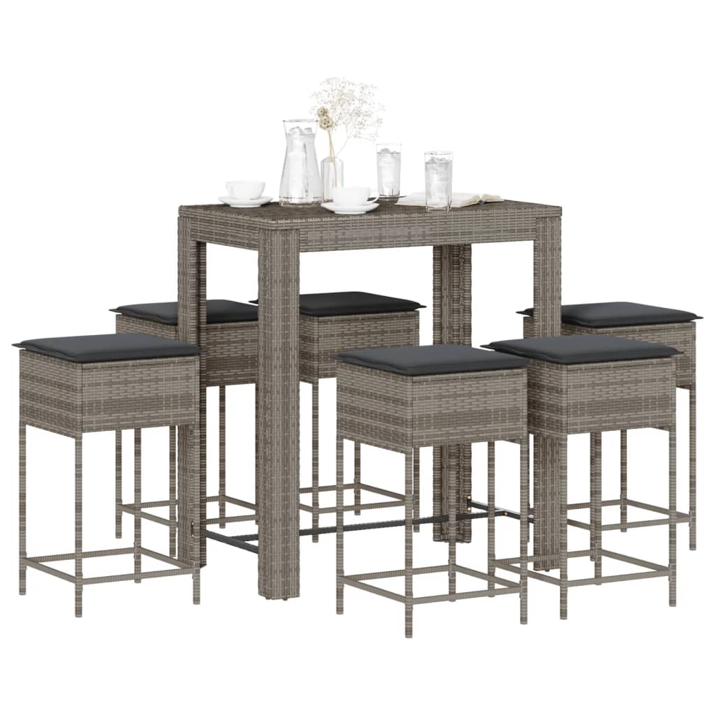 7-Tlg. Gartenbar-Set Mit Kissen Poly Rattan