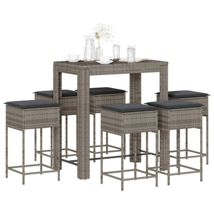 7-Tlg. Gartenbar-Set Mit Kissen Poly Rattan