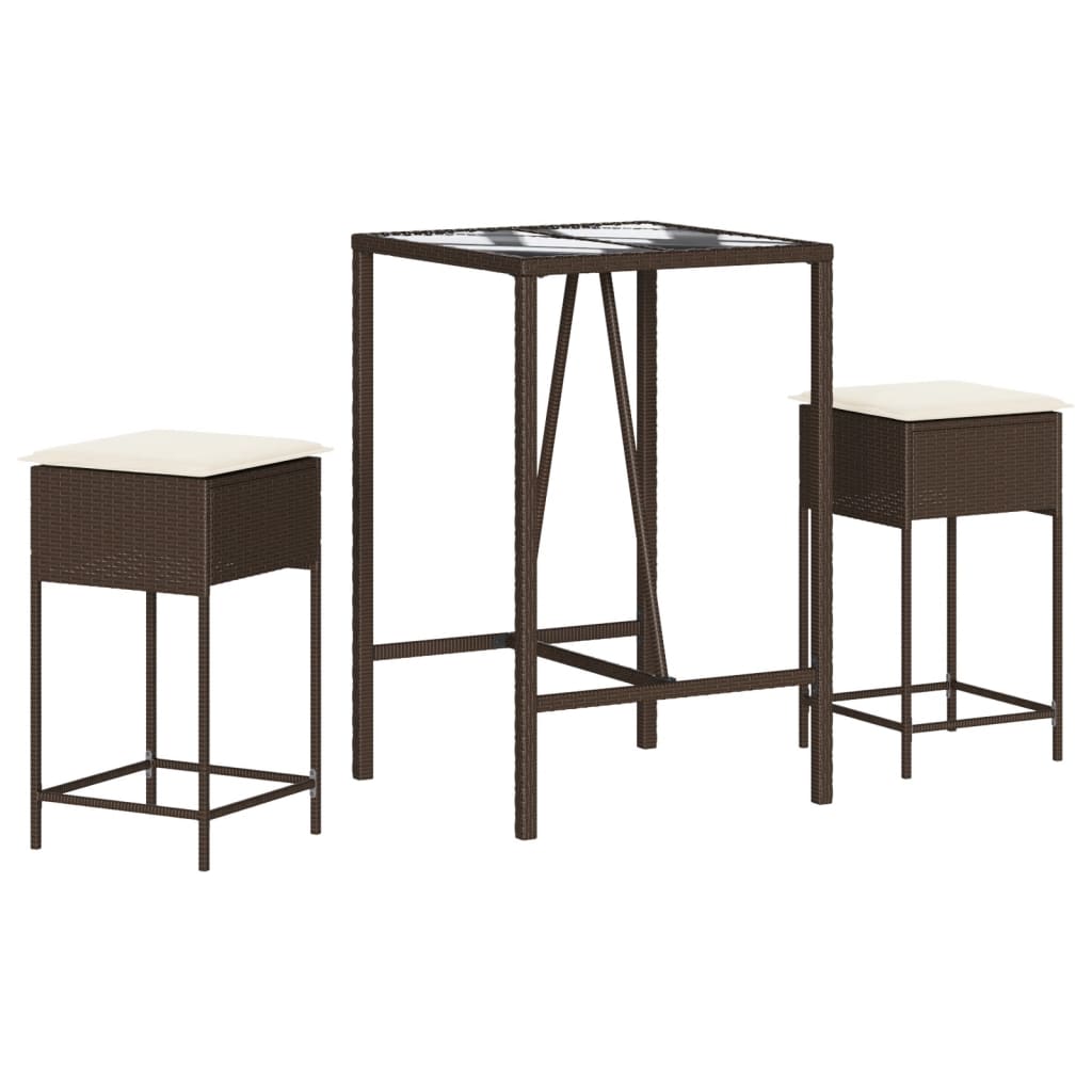 3-Tlg. Gartenbar-Set Mit Kissen Poly Rattan