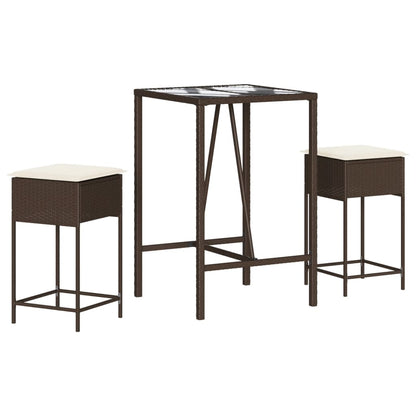 3-Tlg. Gartenbar-Set Mit Kissen Poly Rattan