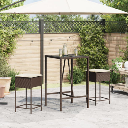3-Tlg. Gartenbar-Set Mit Kissen Poly Rattan