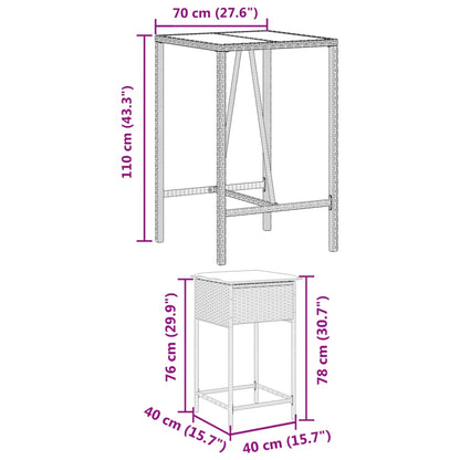 3-Tlg. Gartenbar-Set Mit Kissen Poly Rattan