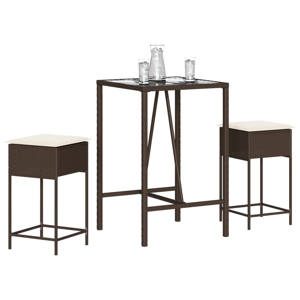 3-Tlg. Gartenbar-Set Mit Kissen Poly Rattan