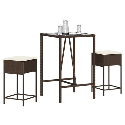 3-Tlg. Gartenbar-Set Mit Kissen Poly Rattan