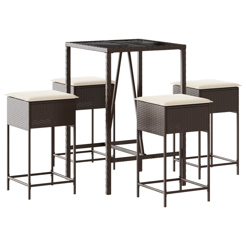 5-Tlg. Gartenbar-Set Mit Kissen Poly Rattan