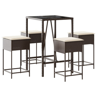 5-Tlg. Gartenbar-Set Mit Kissen Poly Rattan