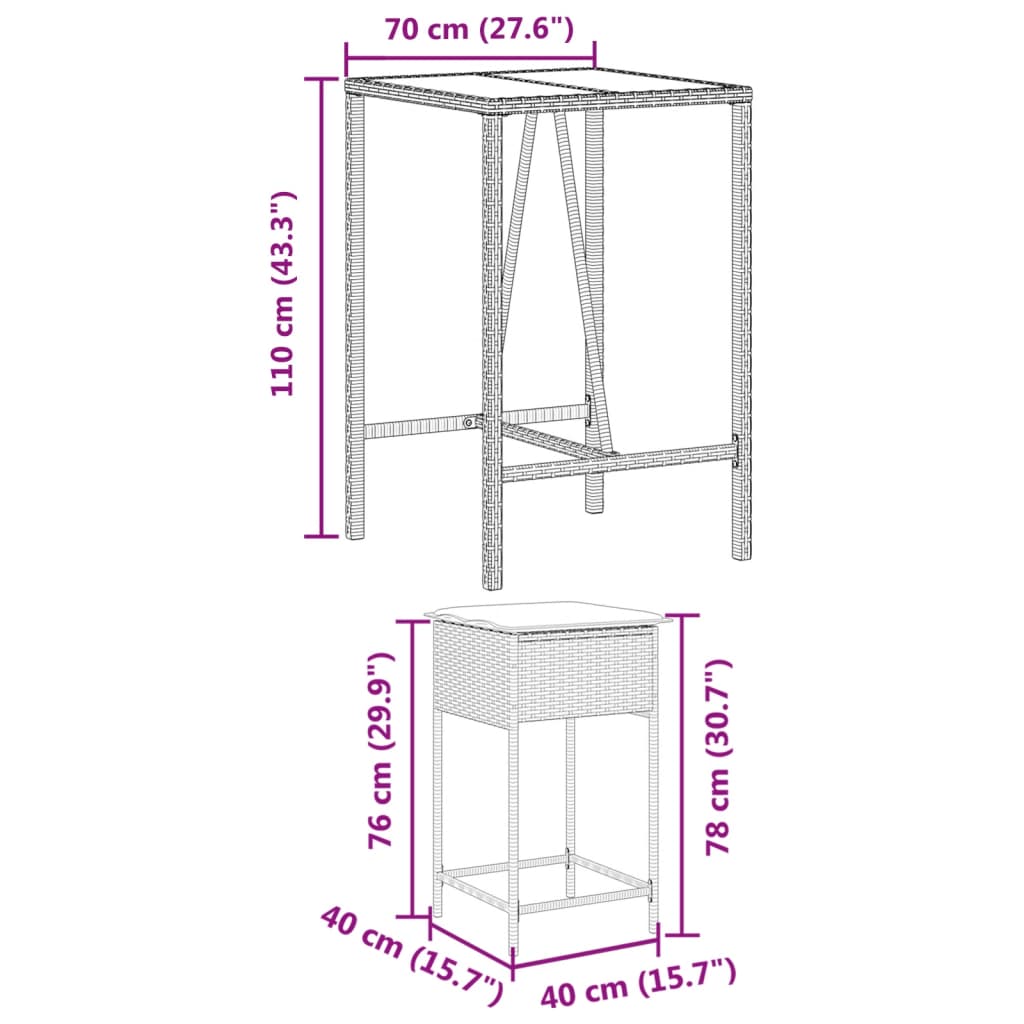 5-Tlg. Gartenbar-Set Mit Kissen Poly Rattan
