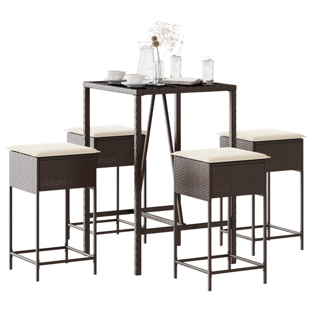 5-Tlg. Gartenbar-Set Mit Kissen Poly Rattan