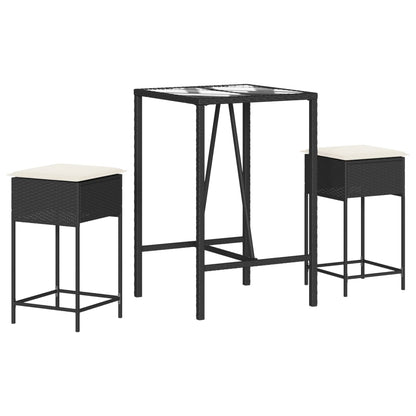 3-Tlg. Gartenbar-Set Mit Kissen Poly Rattan