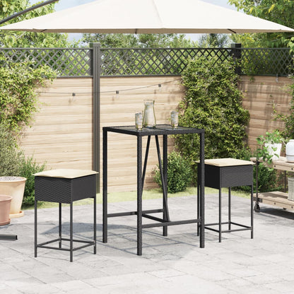 3-Tlg. Gartenbar-Set Mit Kissen Poly Rattan