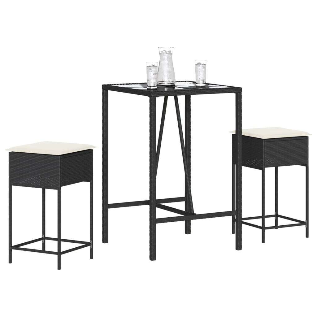 3-Tlg. Gartenbar-Set Mit Kissen Poly Rattan