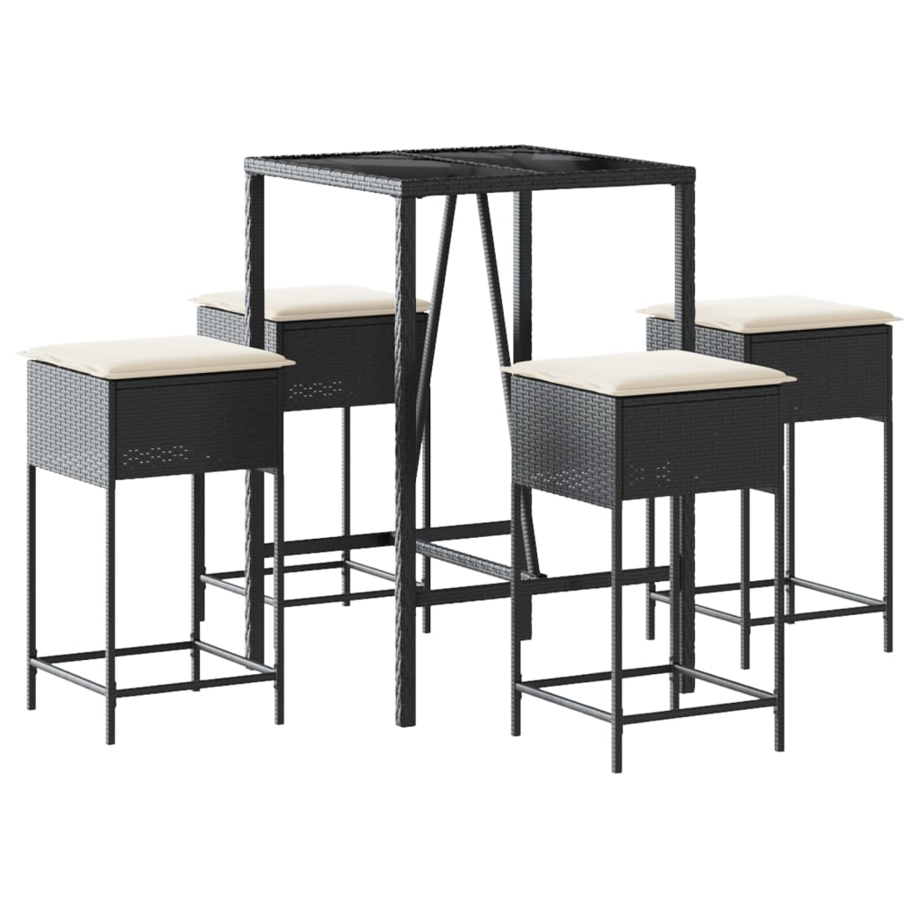 5-Tlg. Gartenbar-Set Mit Kissen Poly Rattan