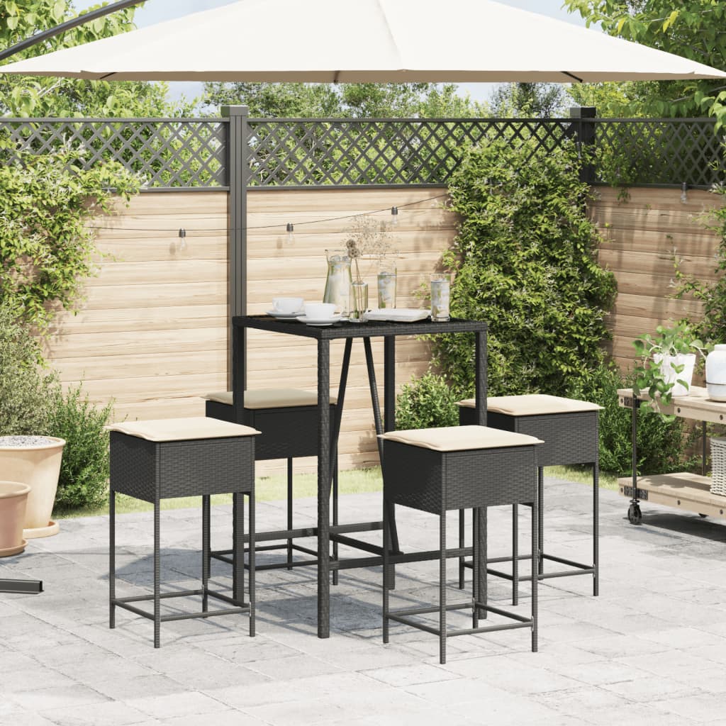 5-Tlg. Gartenbar-Set Mit Kissen Poly Rattan
