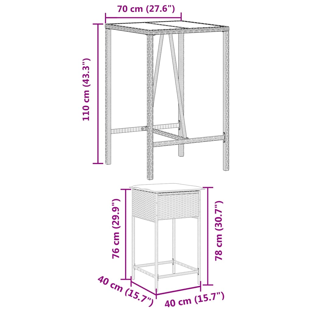 5-Tlg. Gartenbar-Set Mit Kissen Poly Rattan
