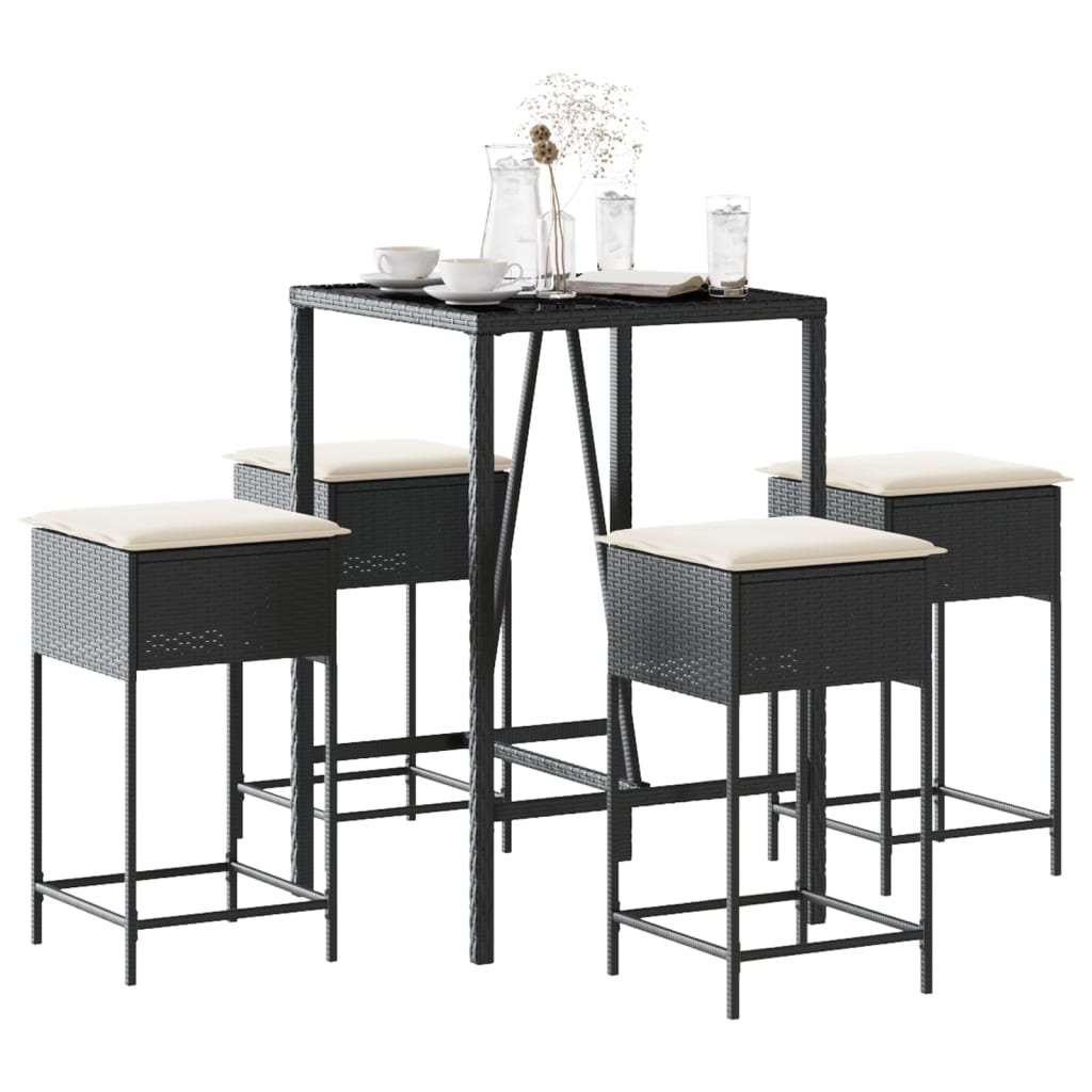 5-Tlg. Gartenbar-Set Mit Kissen Poly Rattan