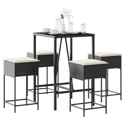 5-Tlg. Gartenbar-Set Mit Kissen Poly Rattan
