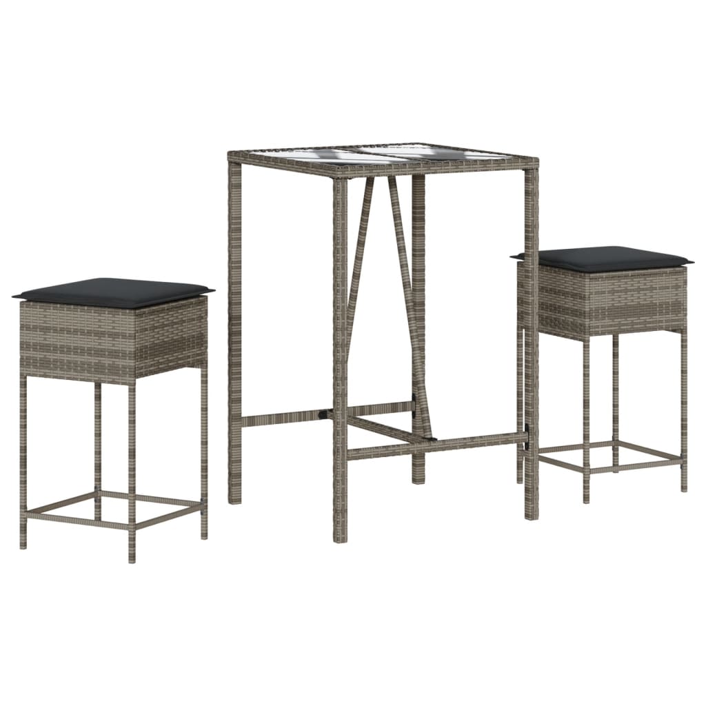 3-Tlg. Gartenbar-Set Mit Kissen Poly Rattan