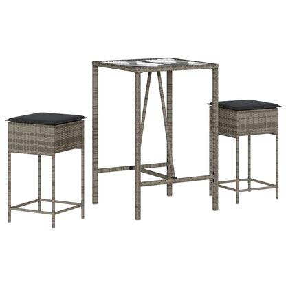 3-Tlg. Gartenbar-Set Mit Kissen Poly Rattan