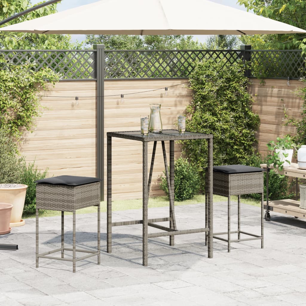 3-Tlg. Gartenbar-Set Mit Kissen Poly Rattan