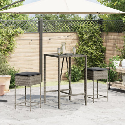 3-Tlg. Gartenbar-Set Mit Kissen Poly Rattan