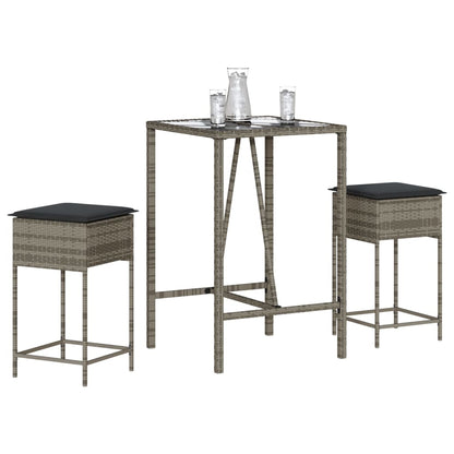 3-Tlg. Gartenbar-Set Mit Kissen Poly Rattan