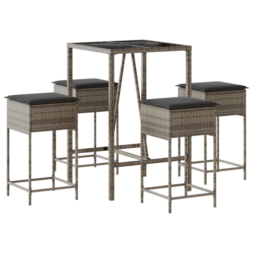 5-Tlg. Gartenbar-Set Mit Kissen Poly Rattan
