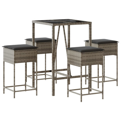 5-Tlg. Gartenbar-Set Mit Kissen Poly Rattan