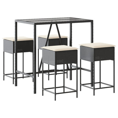 5-Tlg. Gartenbar-Set Mit Kissen Schwarz Poly Rattan
