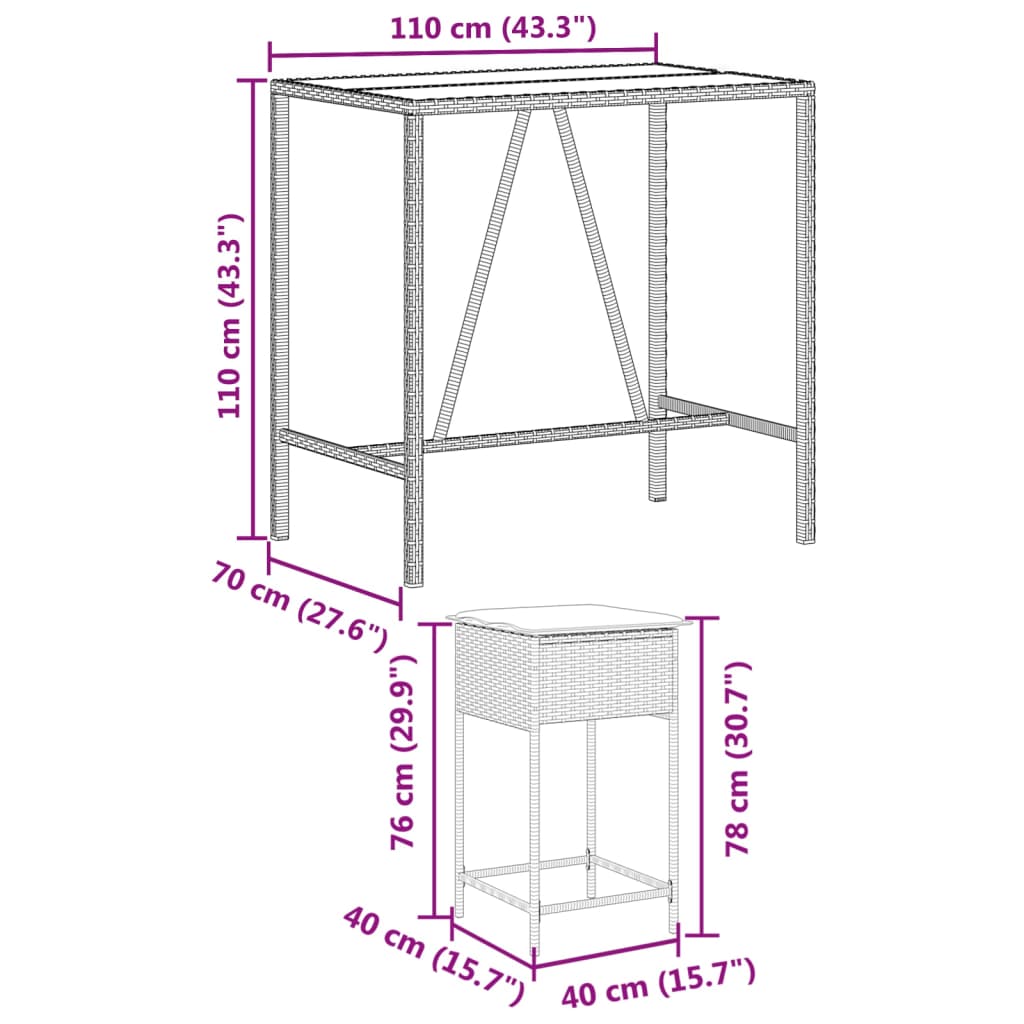 5-Tlg. Gartenbar-Set Mit Kissen Schwarz Poly Rattan