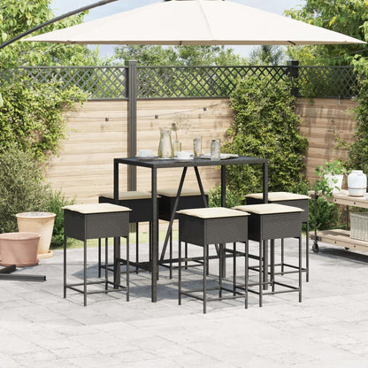 7-Tlg. Gartenbar-Set Mit Kissen Poly Rattan