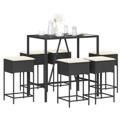 7-Tlg. Gartenbar-Set Mit Kissen Poly Rattan