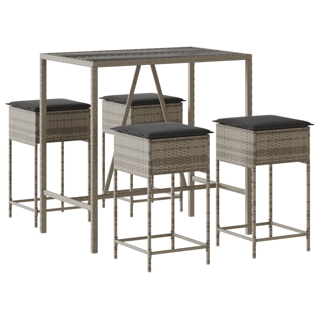 5-Tlg. Gartenbar-Set Mit Kissen Poly Rattan