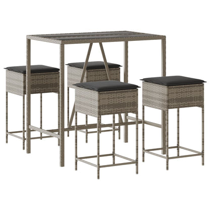 5-Tlg. Gartenbar-Set Mit Kissen Poly Rattan