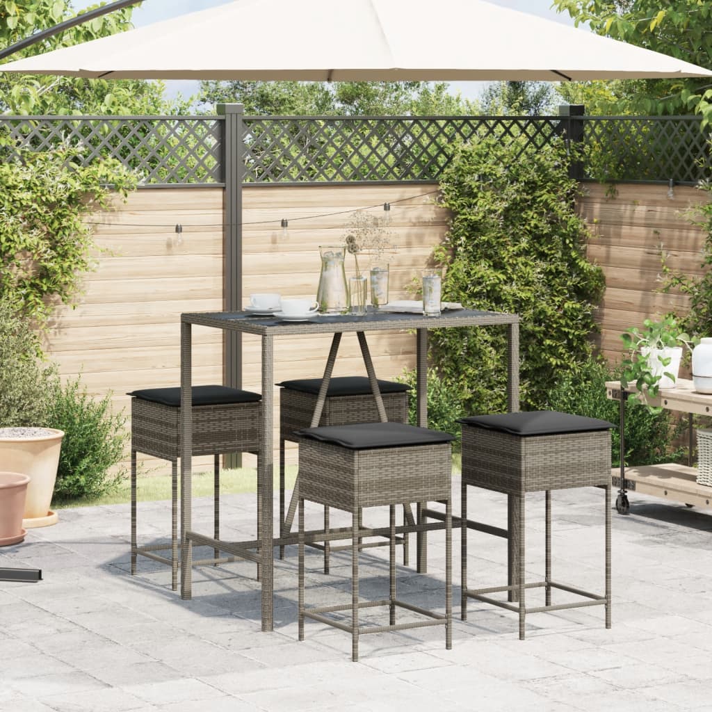 5-Tlg. Gartenbar-Set Mit Kissen Poly Rattan