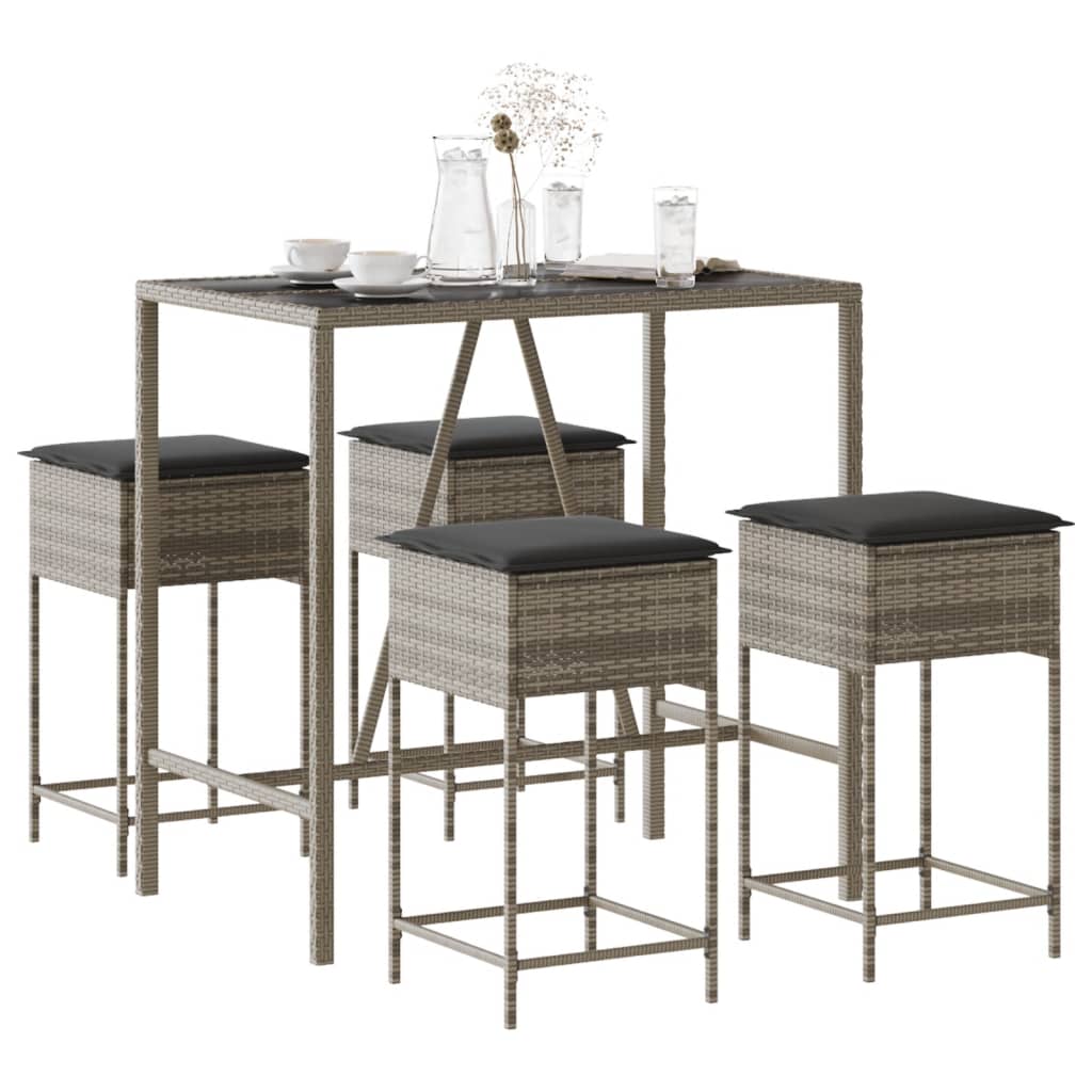 5-Tlg. Gartenbar-Set Mit Kissen Poly Rattan