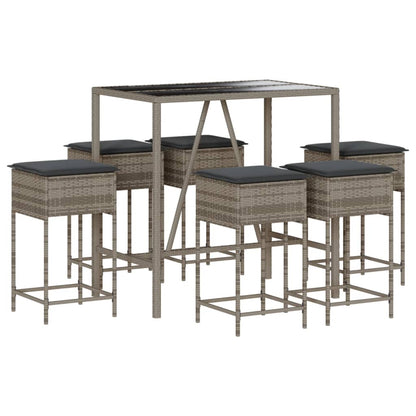 7-Tlg. Gartenbar-Set Mit Kissen Poly Rattan