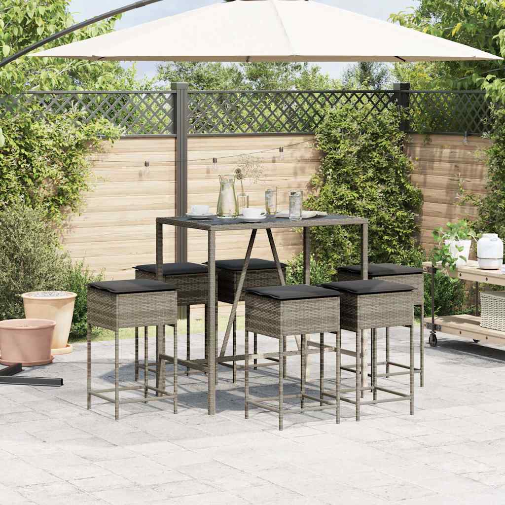 7-Tlg. Gartenbar-Set Mit Kissen Poly Rattan