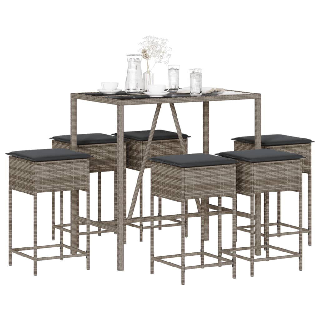 7-Tlg. Gartenbar-Set Mit Kissen Poly Rattan