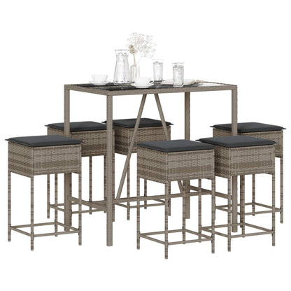 7-Tlg. Gartenbar-Set Mit Kissen Poly Rattan