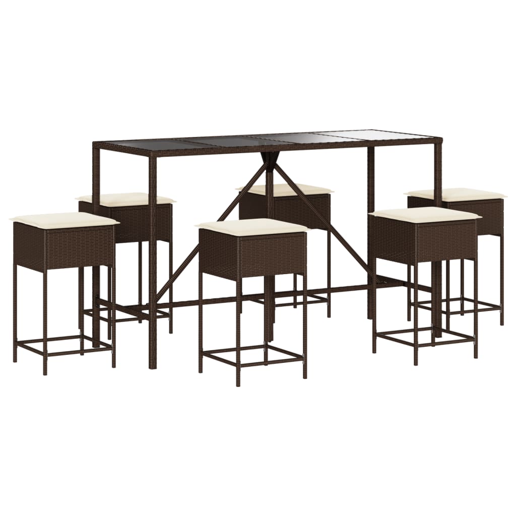 7-Tlg. Gartenbar-Set Mit Kissen Poly Rattan