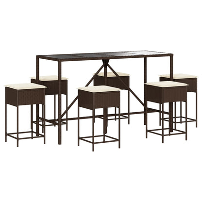 7-Tlg. Gartenbar-Set Mit Kissen Poly Rattan