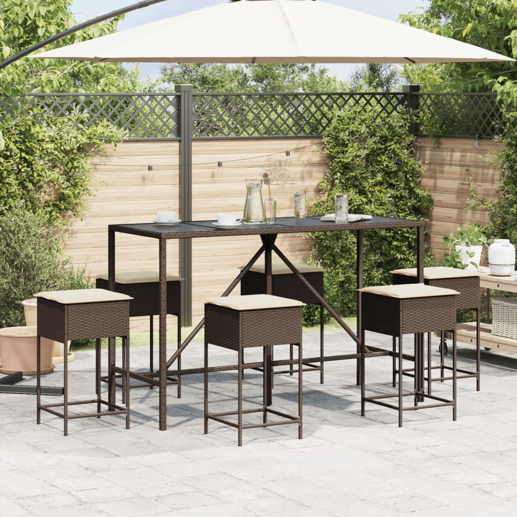 7-Tlg. Gartenbar-Set Mit Kissen Poly Rattan