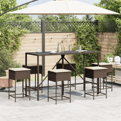 7-Tlg. Gartenbar-Set Mit Kissen Poly Rattan
