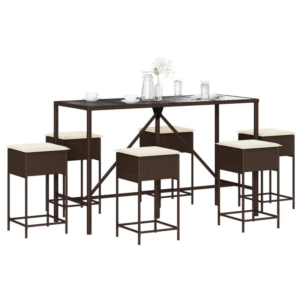 7-Tlg. Gartenbar-Set Mit Kissen Poly Rattan