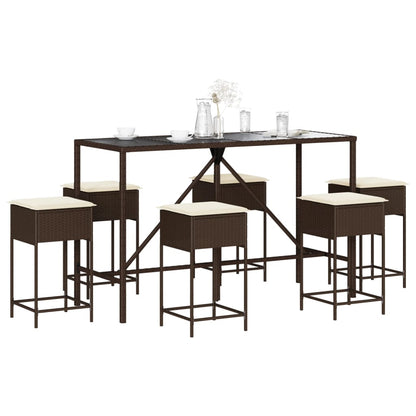7-Tlg. Gartenbar-Set Mit Kissen Poly Rattan