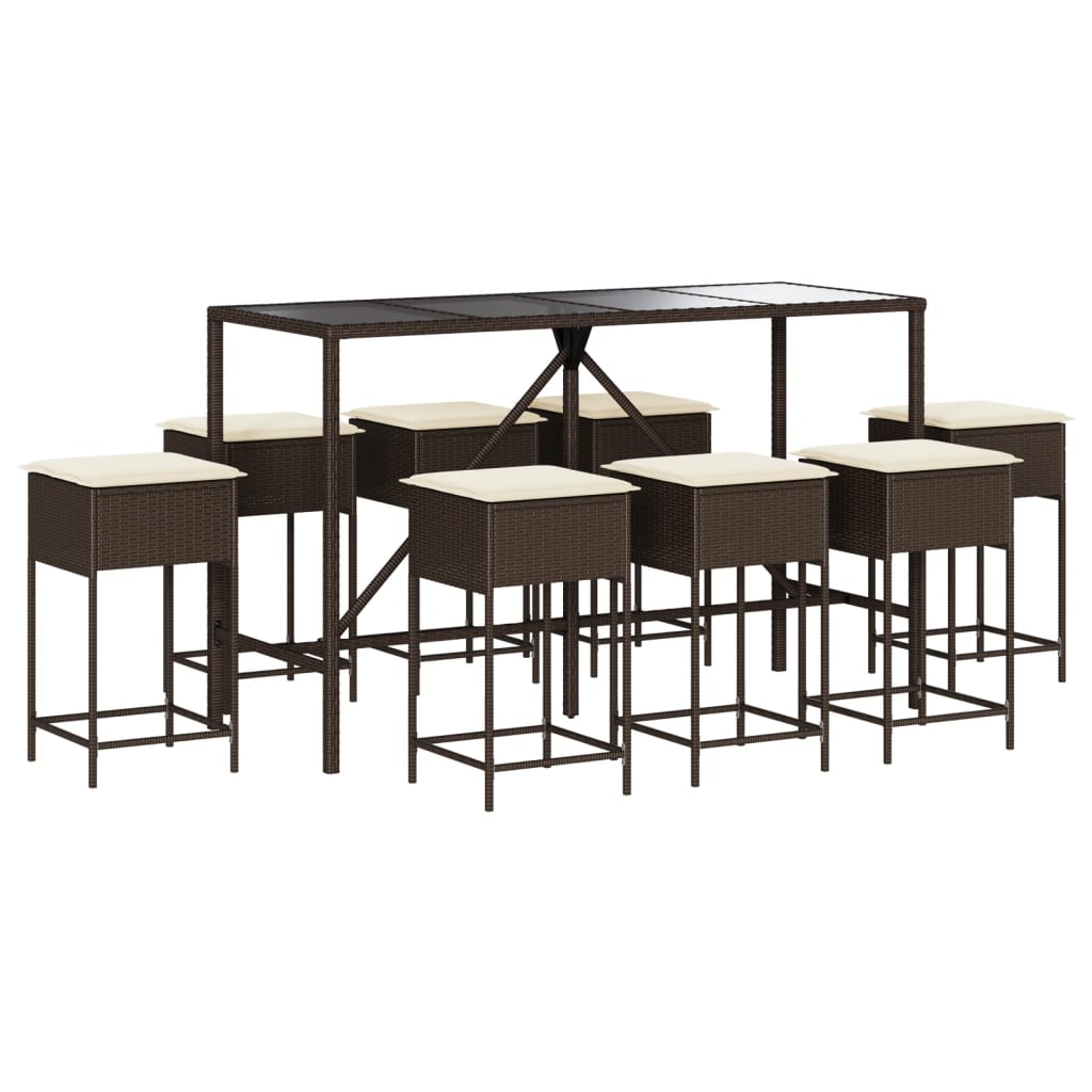 9-Tlg. Gartenbar-Set Mit Kissen Poly Rattan