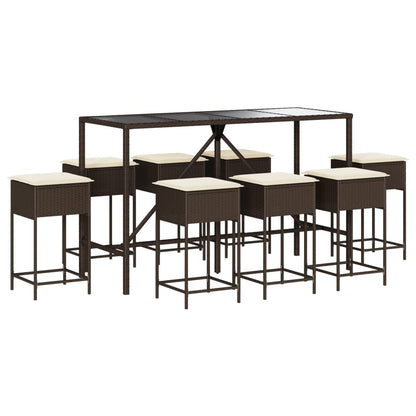 9-Tlg. Gartenbar-Set Mit Kissen Poly Rattan