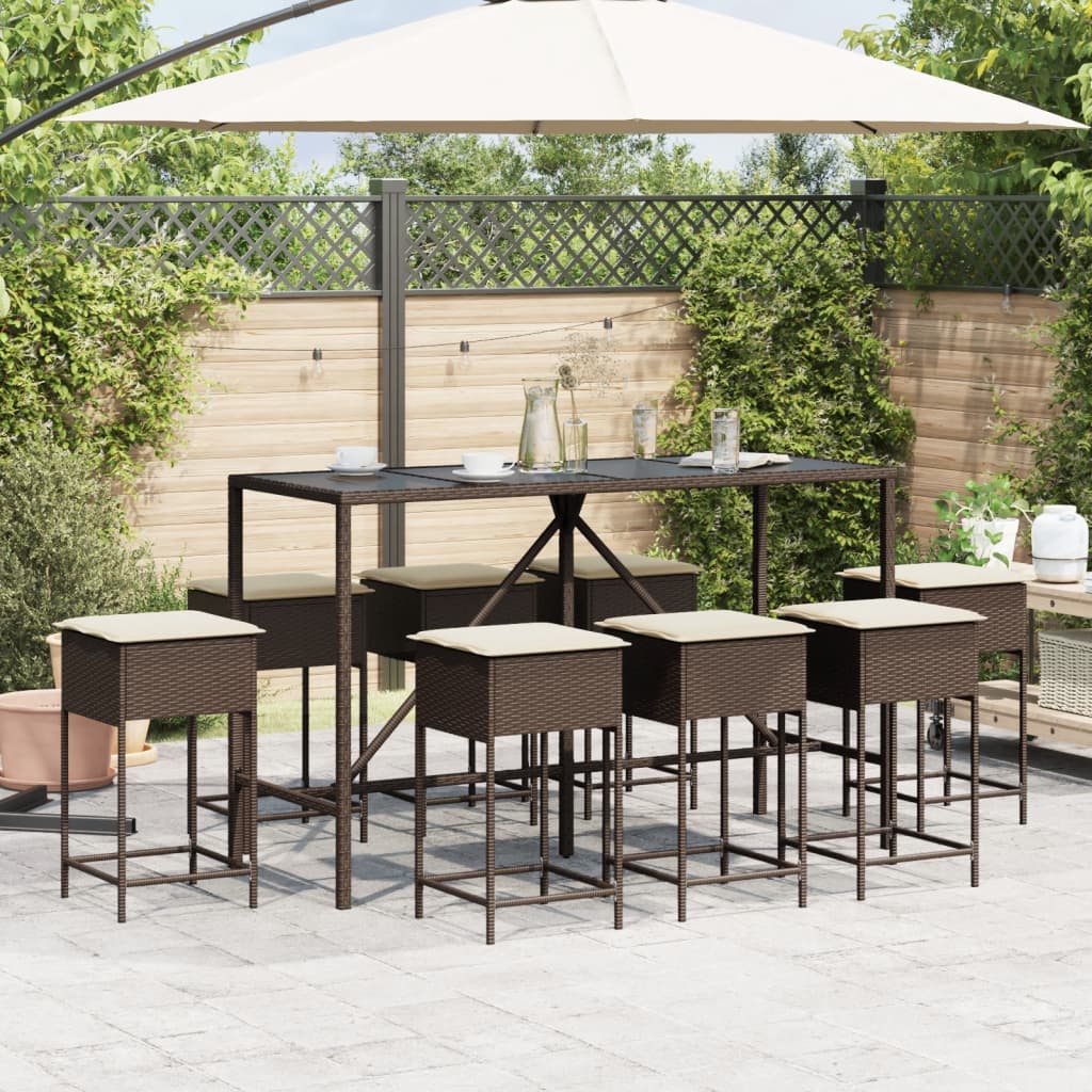 9-Tlg. Gartenbar-Set Mit Kissen Poly Rattan