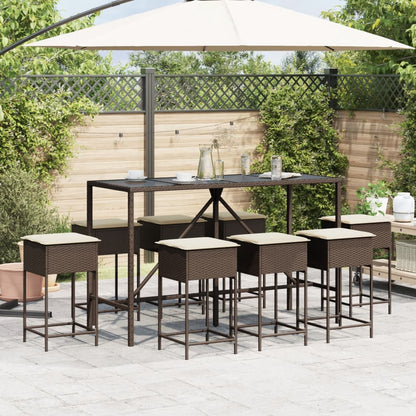 9-Tlg. Gartenbar-Set Mit Kissen Poly Rattan