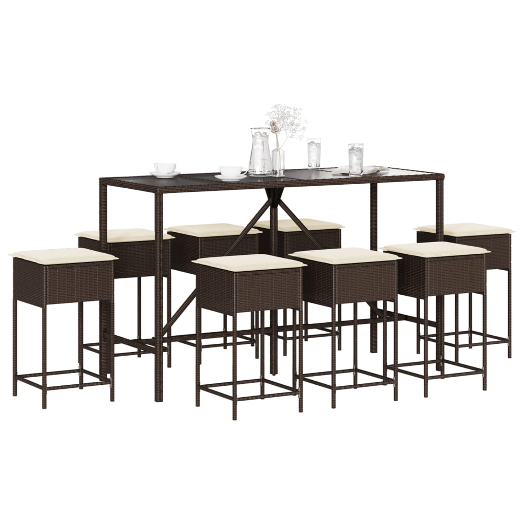 9-Tlg. Gartenbar-Set Mit Kissen Poly Rattan